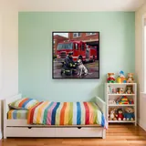 Brave Firefighter with Dalmatian by Fire Truck – Kids room