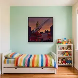 Firefighter on Aerial Ladder at Dusk – Kids room