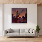 Firefighter on Aerial Ladder at Dusk – displayed in a living room