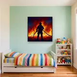 Heroic Firefighter Amid Sparks – Kids room