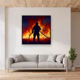 Heroic Firefighter Amid Sparks – displayed in a living room