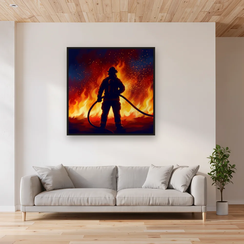 Heroic Firefighter Amid Sparks – Living room