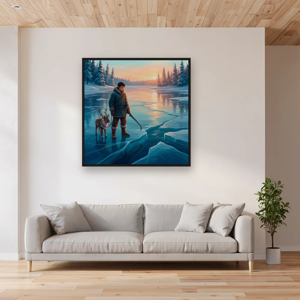 Reindeer and Ice Harvester on Frozen Lake – Living room