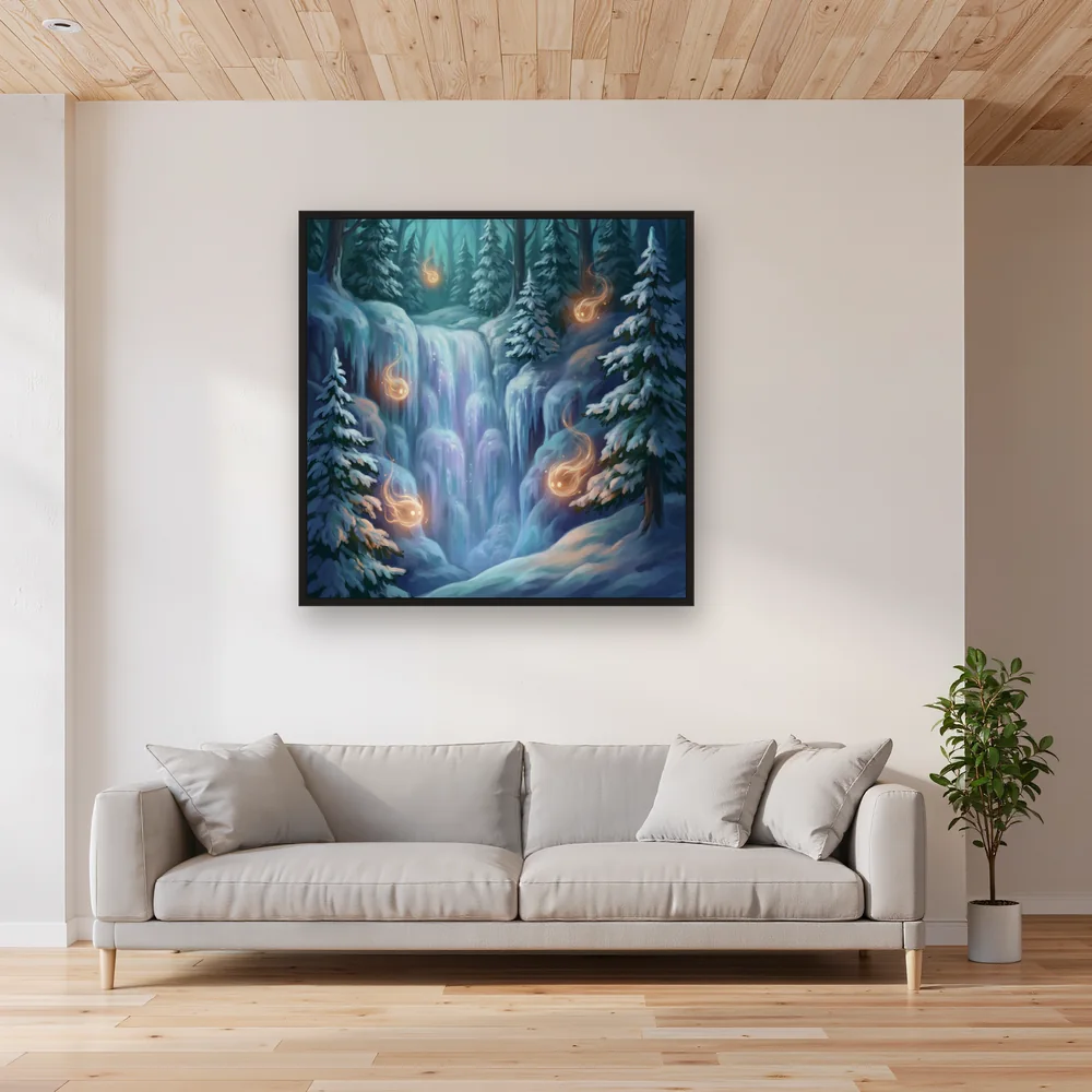 Enchanted Winter Forest Ice Waterfall Spirits – Living room