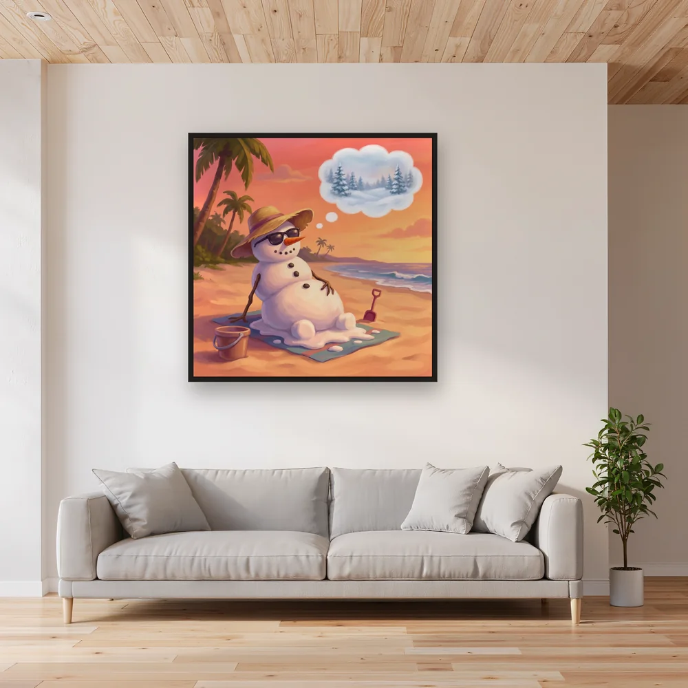 Snowman Beach Daydream in Summer Hat – Living room