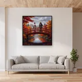 Geisha and Samurai on Autumn Bridge – displayed in a living room