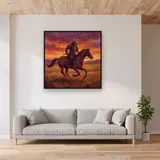 Samurai Charging at Sunset – displayed in a living room