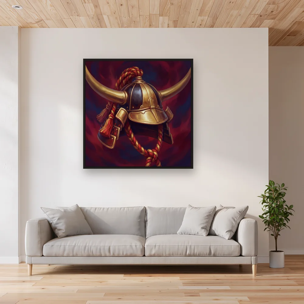 Golden-Horned Samurai Helmet Portrait – Living room