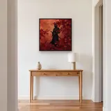 Ninja with Katana Among Red Maple Leaves – Hallway