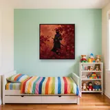 Ninja with Katana Among Red Maple Leaves – Kids room
