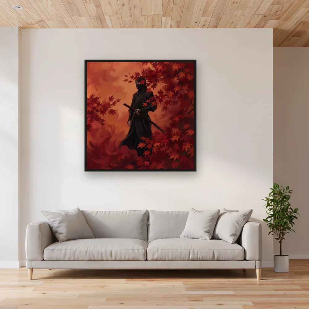 Ninja with Katana Among Red Maple Leaves – Living room