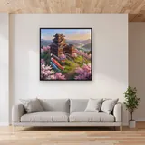 Hilltop Castle with Koi Banners – displayed in a living room