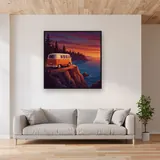 Vintage Camper Van on Sunset Cliff – displayed in a living room