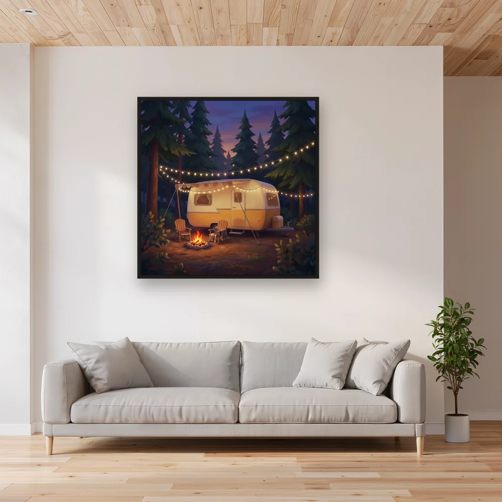 Pine Forest Camper Van at Dusk – Living room