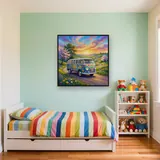 Flower-Powered Hippie Van on Country Road – Kids room