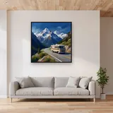 Snowy Mountain Pass Motorhome Journey – displayed in a living room