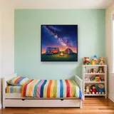 Camper Van, Tent and Campfire Under the Milky Way – Kids room