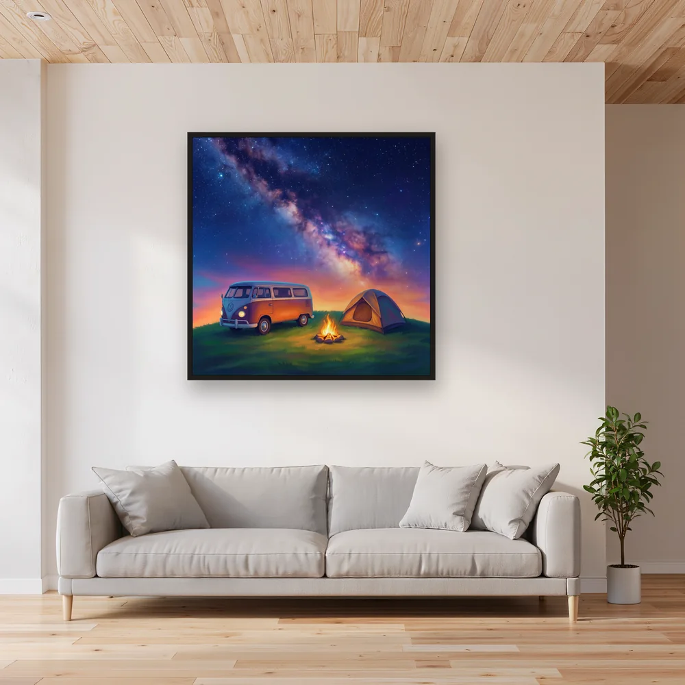 Camper Van, Tent and Campfire Under the Milky Way – Living room