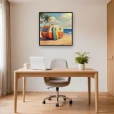 Retro Caravan with Surfboards on Beach – Office