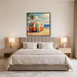 Retro Caravan with Surfboards on Beach – Bedroom