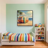Retro Caravan with Surfboards on Beach – Kids room
