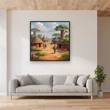 Round Huts Under a Bright Sky – displayed in a living room
