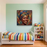 Joyful Headwrap Portrait in Wax Print – Kids room