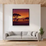 Coucher de soleil sur la savane aux acacias – mis en situation dans un salon