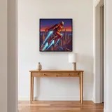 Red Gold Armored Hero Flight – Hallway