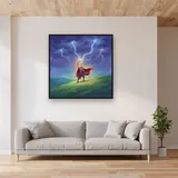 Blond Hero Calling Lightning on a Hill – displayed in a living room