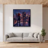Red-Haired Heroine on Rainy Rooftop – displayed in a living room