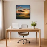 Sunrise Vintage Biplane Over Green Fields – Office