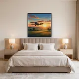 Sunrise Vintage Biplane Over Green Fields – Bedroom