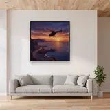 Helicopter Over Sunset Coastline – displayed in a living room