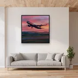 Pink Sky Departure Passenger Jet – displayed in a living room