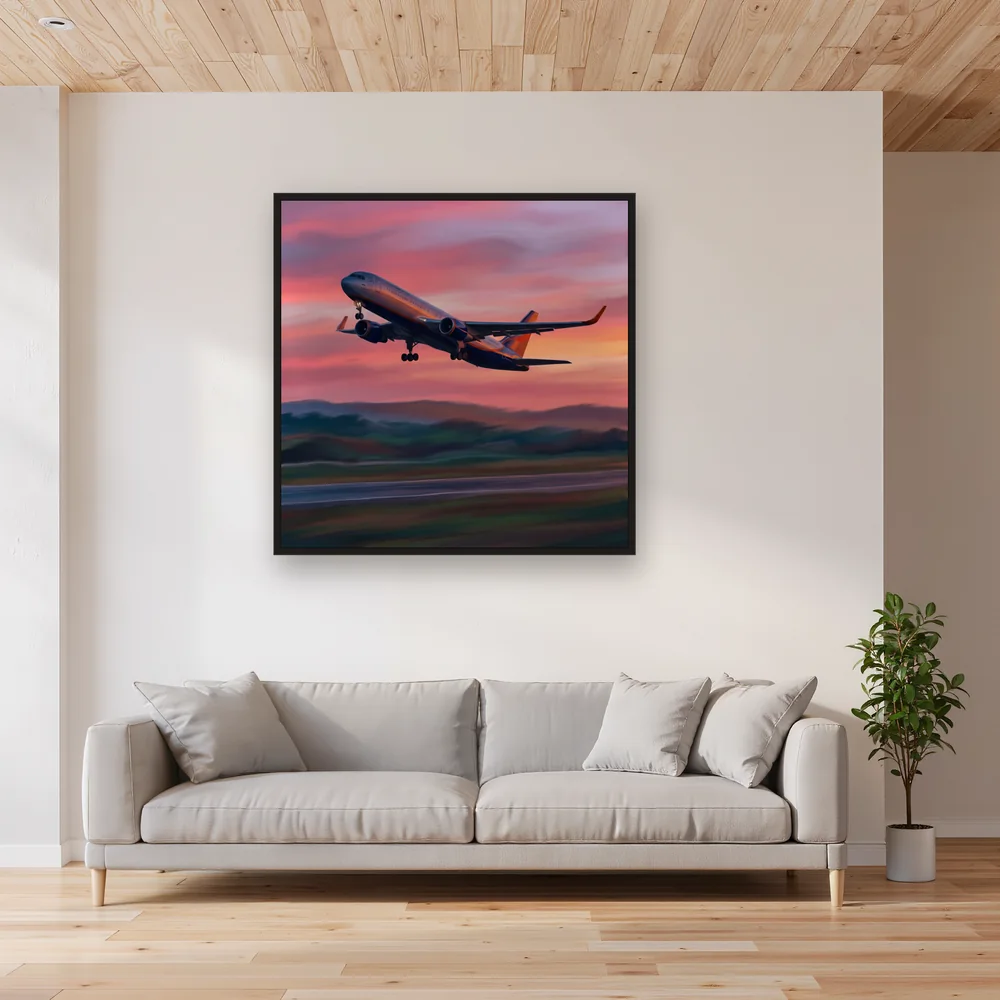 Pink Sky Departure Passenger Jet – Living room