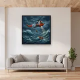 Stormy Sea Helicopter Rescue – displayed in a living room