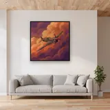 Vintage Propeller Plane in Dramatic Clouds – displayed in a living room