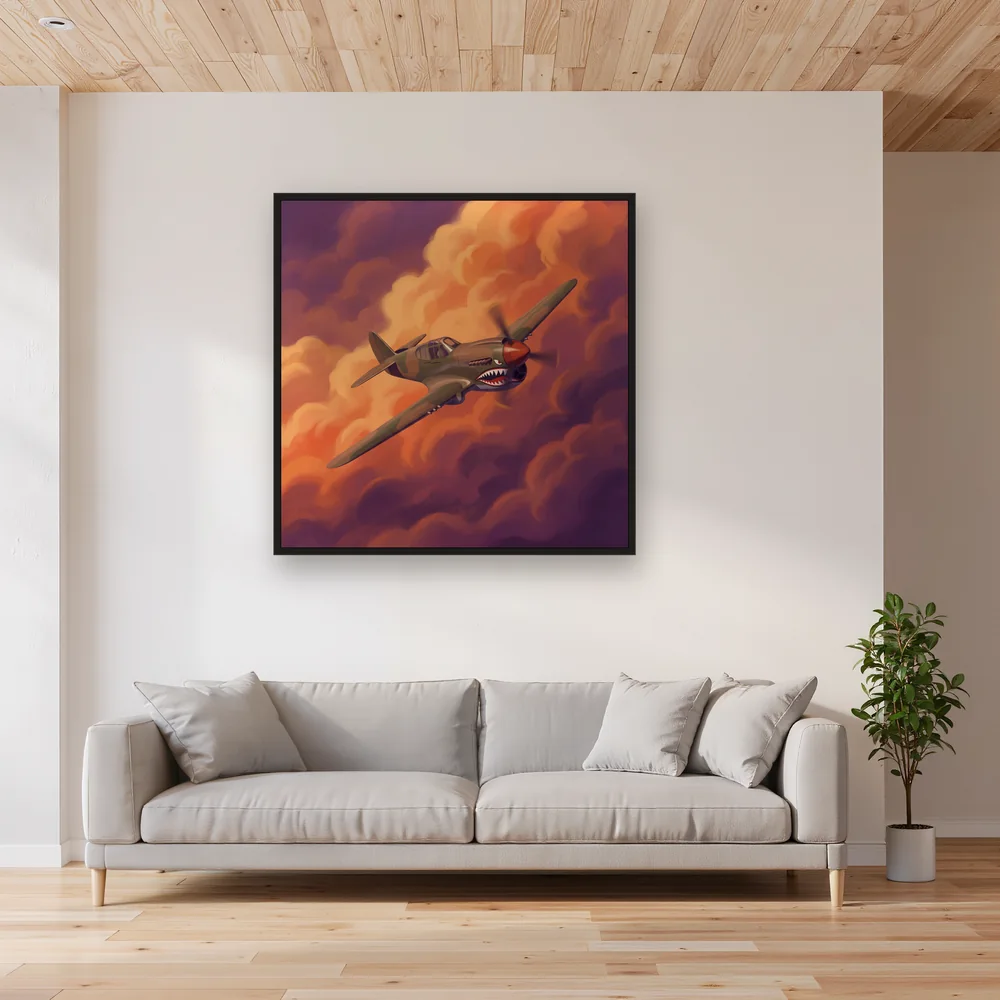 Vintage Propeller Plane in Dramatic Clouds – Living room