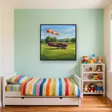 Small Airplane on Summer Grass Runway – Kids room