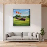 Small Airplane on Summer Grass Runway – displayed in a living room