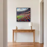 Colorful Stadium Crowd with Flags – Hallway