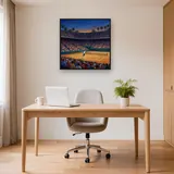 Springender Spieler im vollbesetzten Stadion – Büro
