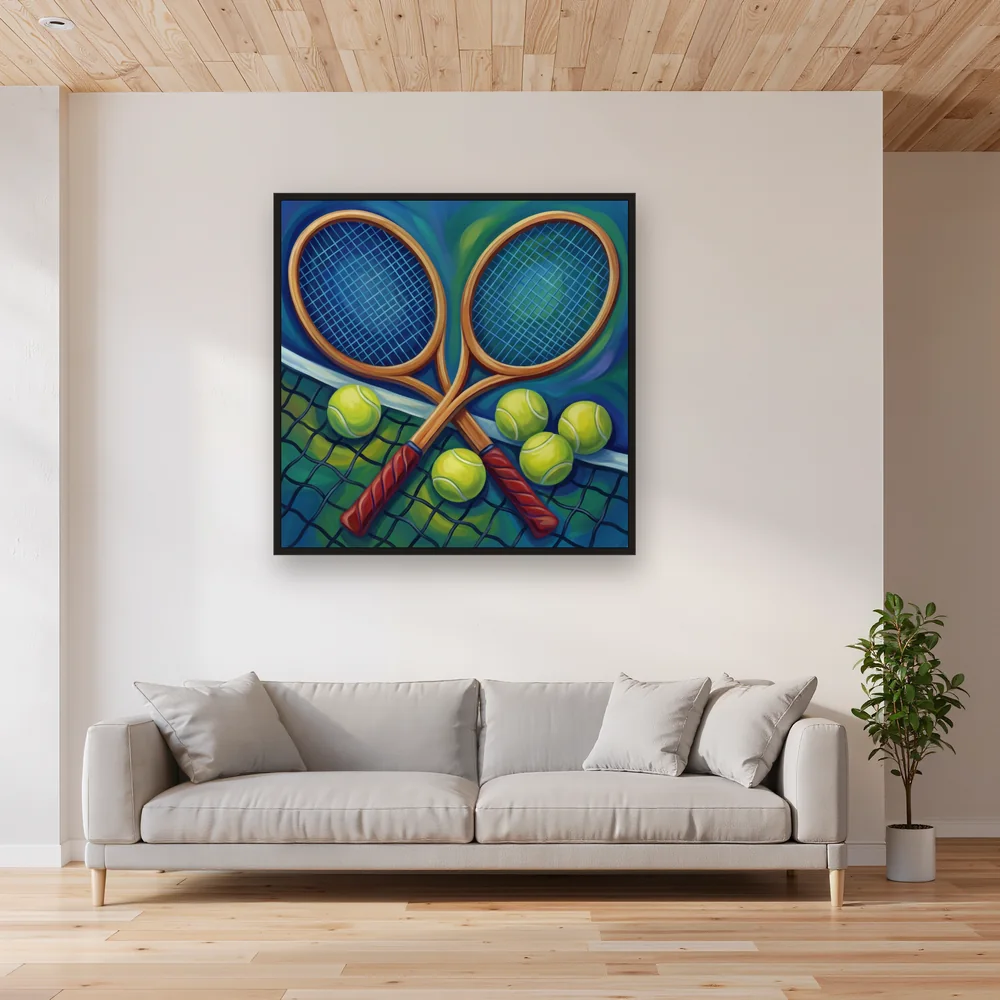 Crossed Tennis Rackets at the Net – Living room