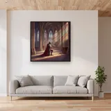 Knight Kneeling in Cathedral Light – displayed in a living room