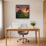 Hilltop Castle with Sunset Flags – Office