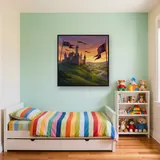 Hilltop Castle with Sunset Flags – Kids room