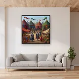 Medieval Market with Knights and Banners – displayed in a living room