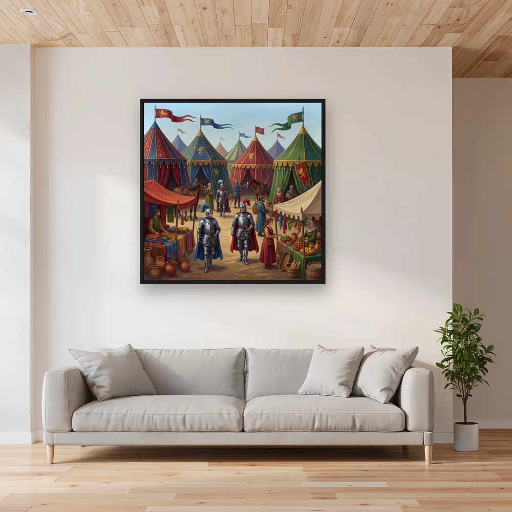 Medieval Market with Knights and Banners – Living room