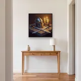 Knight Helmet and Sword on Stone – Hallway